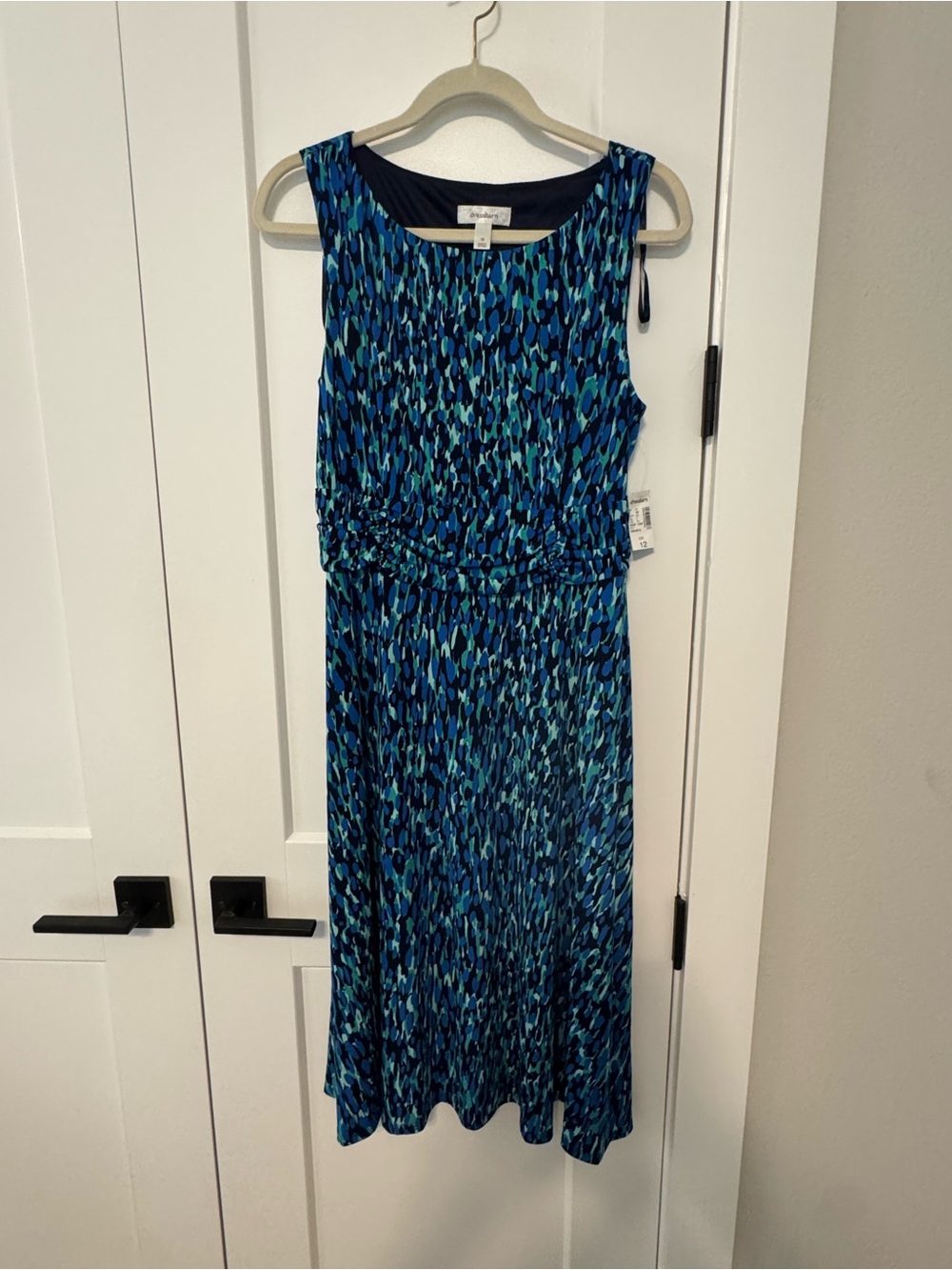 NWT - Dress Barn Blue Green Black Multi Sleeveless Dress - Size 12